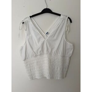 Old Navy Women's Sz XL White Smocked Sleeveless Tank Top Blouse Ties Cotton